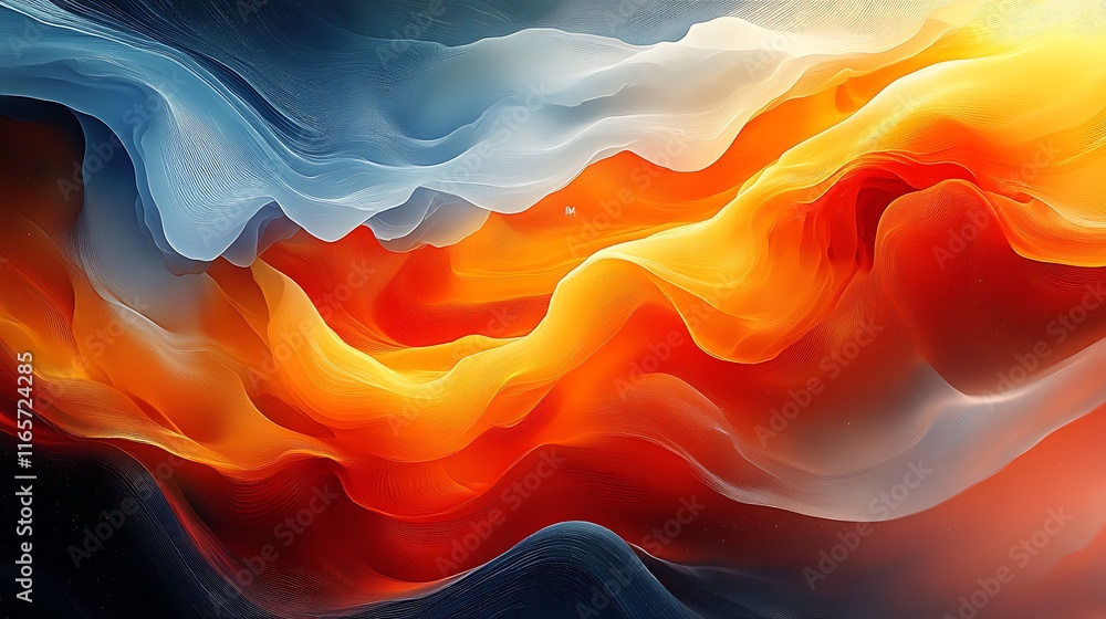 Fototapeta premium Abstract Orange Blue Wave Forms Digital Art