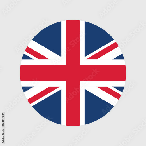 vector United Kingdom National Flag icon. Round flag of United Kingdom on Gray Background.