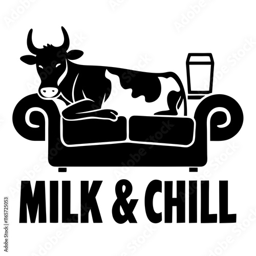  T-shirt design of A cow lounging on a sofa with a carton of milk 