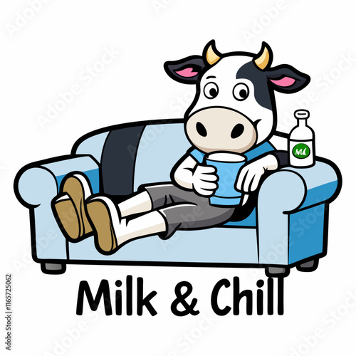  T-shirt design of A cow lounging on a sofa with a carton of milk 