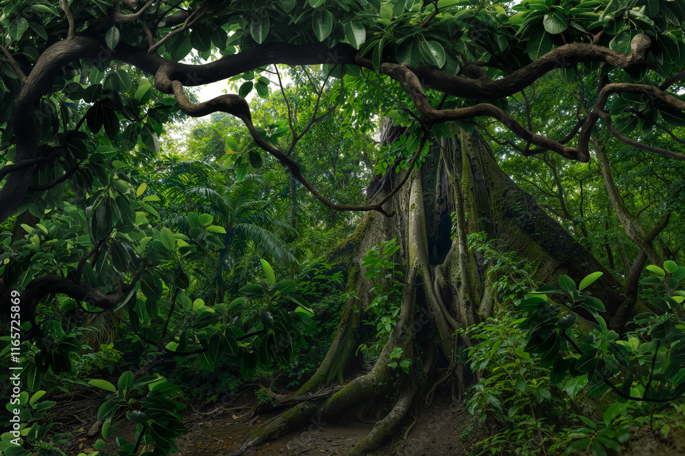 Fototapeta premium Tropical rain forest with big trees