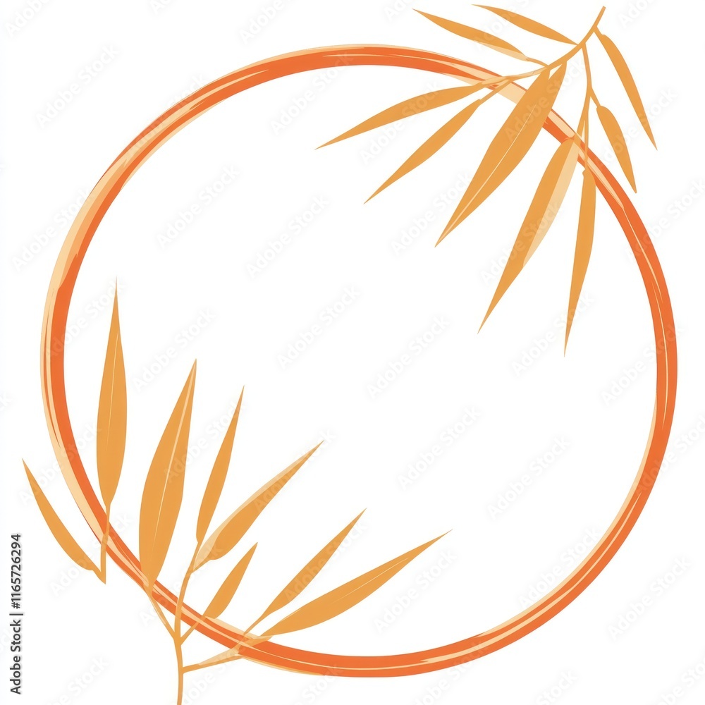 Orange Circle Frame with Yellowish Orange Leaves Orange Circle Frame with Yellowish Orange Leaves