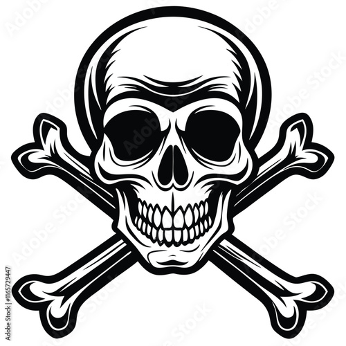 Crossbones and skull death flat vector silhouette white background