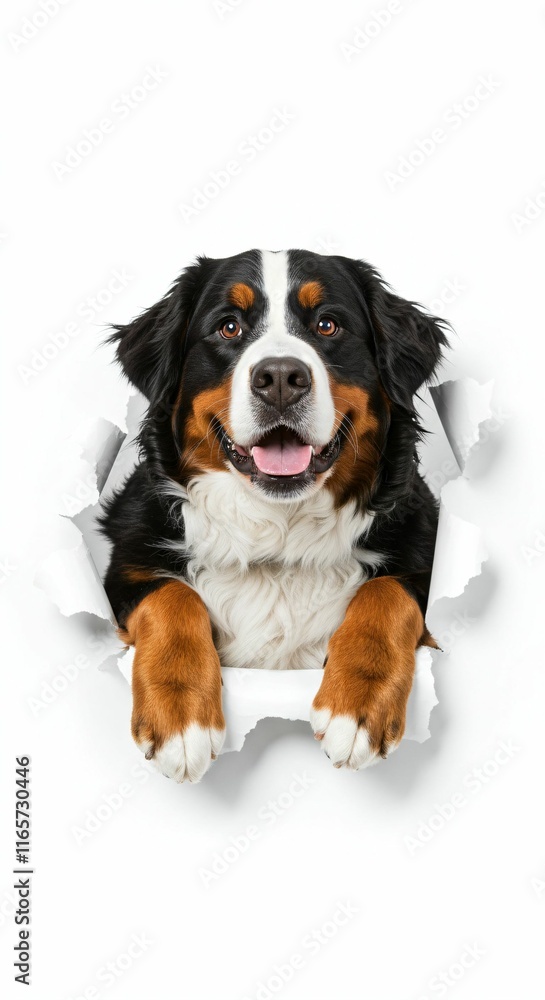 Majestic Bernese Mountain Dog Breaking Through Torn Paper - Loyal and Elegant Pet Design Majestic Bernese Mountain Dog Breaking Through Torn Paper - Loyal and Elegant Pet Design