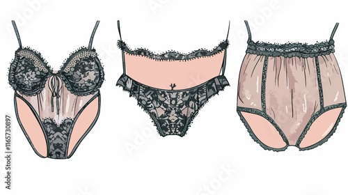 Elegant Hand Drawn Lace Lingerie Vector Illustration