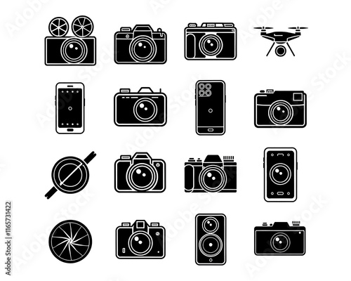 Camera or photography icons set vector illustration isolated on white background