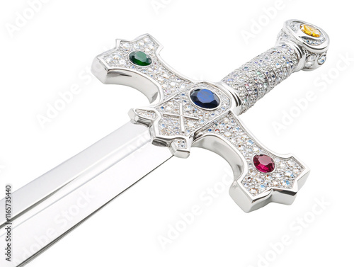 Isolated Silver Sword with Gemstone Handle photo