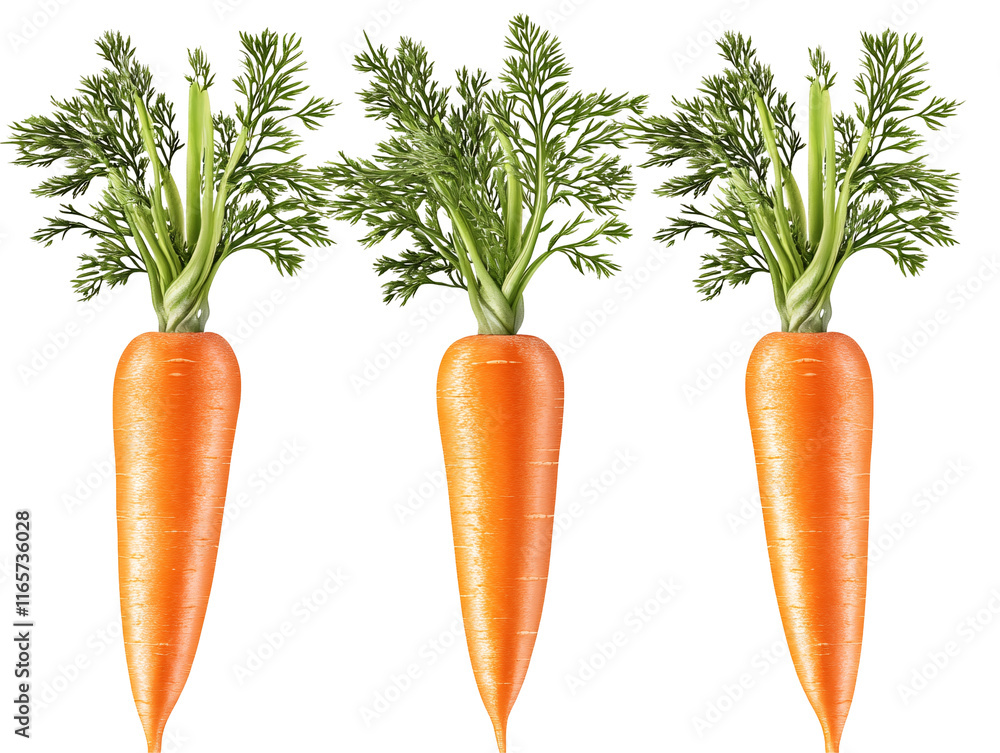 Isolated Three Fresh Carrots with Green Leaves Isolated Three Fresh Carrots with Green Leaves