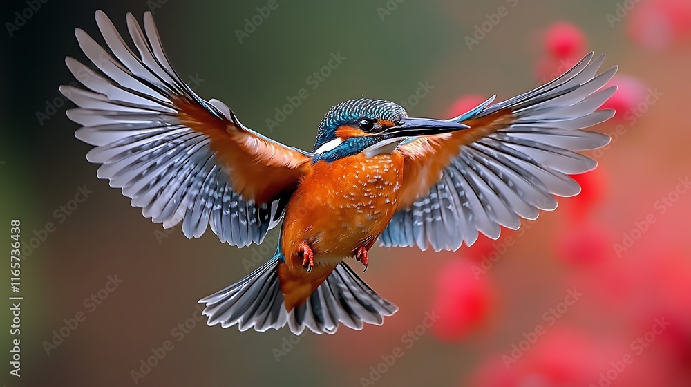 Fototapeta premium A Colorful Kingfisher Bird in Flight Soaring Gracefully
