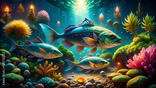 Ethereal Deep Sea Fish: Digital Art Food Photography photo