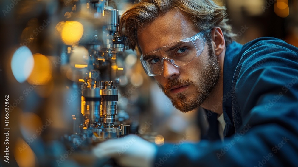 Scientist operating atomic absorption spectrometer Scientist operating atomic absorption spectrometer