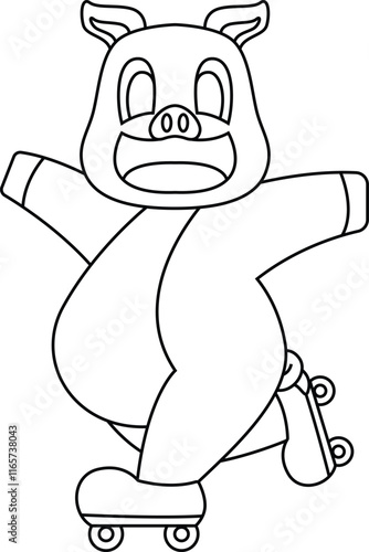 Pig Inline skating Roller skates Animal Vector Graphic Art Illustration