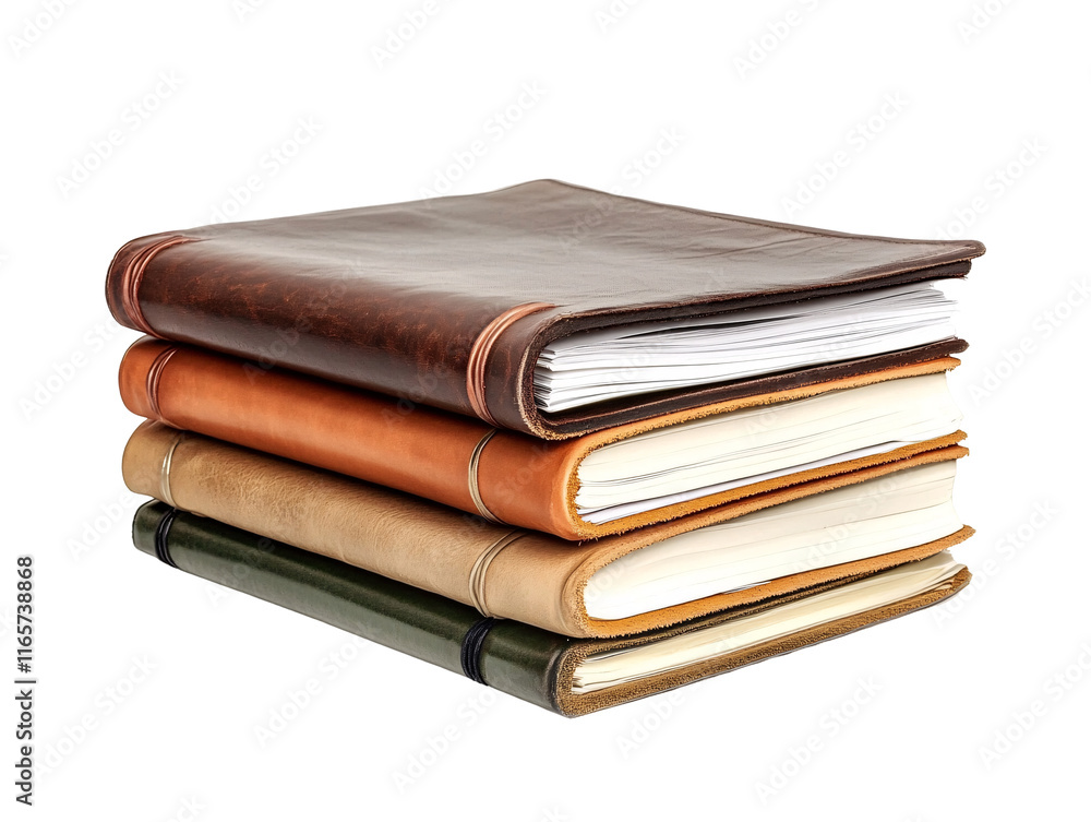 Isolated Stack of Leather Bound Journals