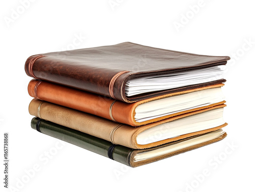 Isolated Stack of Leather Bound Journals