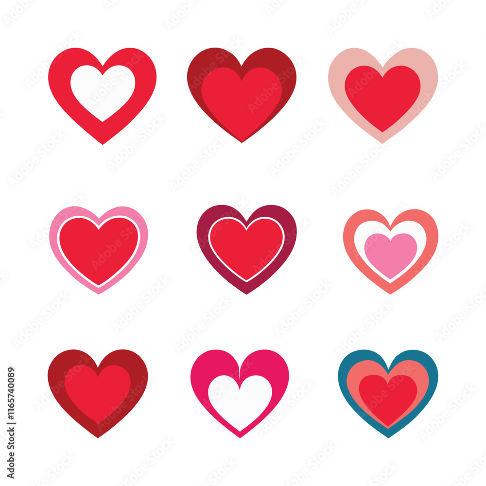 Set of different shaped red heart icons Set of different shaped red heart icons