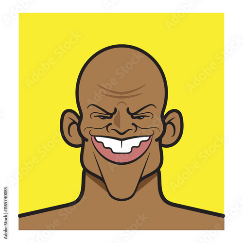 Character bald black man smiling on yellow background