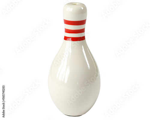 Isolated White Bowling Pin with Red Stripes