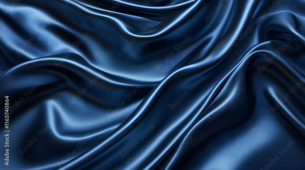 Fototapeta premium Deep Blue Silk Draped Fabric Background Texture