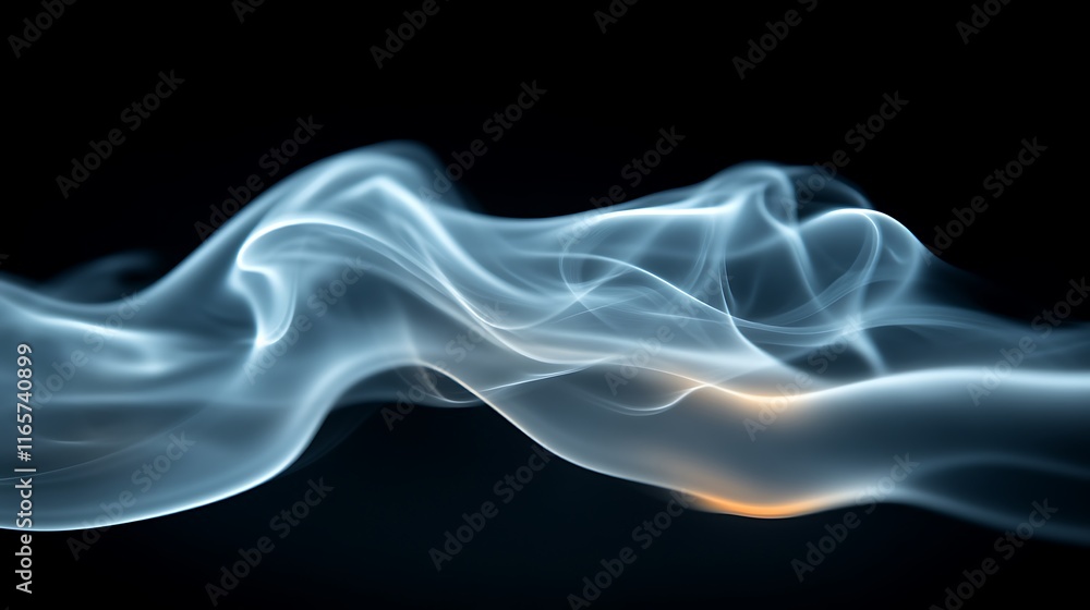 Abstract Blue Smoke Waves Against Black Background Abstract Blue Smoke Waves Against Black Background