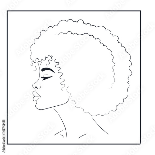 Line Art Profile Portrait of African American Woman with Short Hair and Closed Eyes