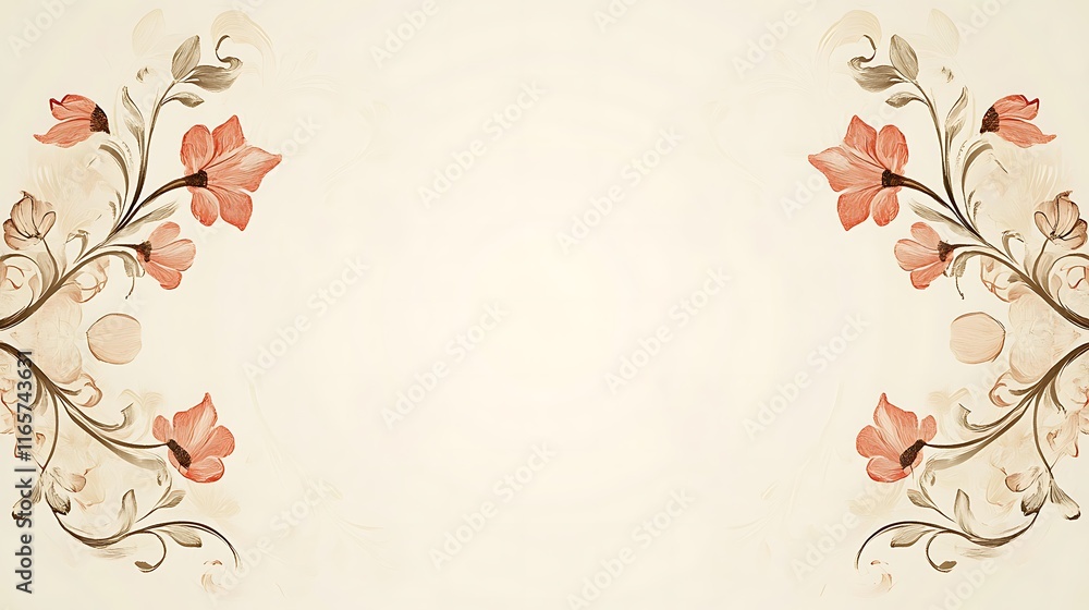 Elegant Floral Design With Peach Blossoms And Swirls Elegant Floral Design With Peach Blossoms And Swirls