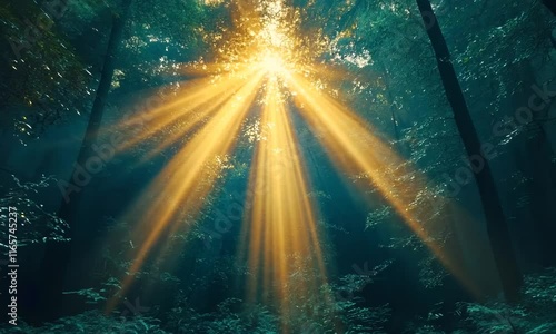 Wallpaper Mural Sunlight streams through trees in a serene forest, creating a magical atmosphere. Torontodigital.ca