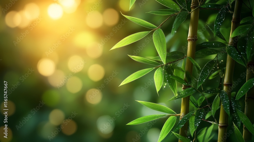 Sunlit bamboo stalks and leaves with bokeh background. Sunlit bamboo stalks and leaves with bokeh background.