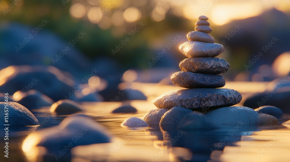 Obraz premium Serene Stone Stacking for Stress Management