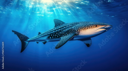 [Largest Whale Shark in Open Ocean] Shark Encounter Whale Shark Majestic against Ocean Horizon