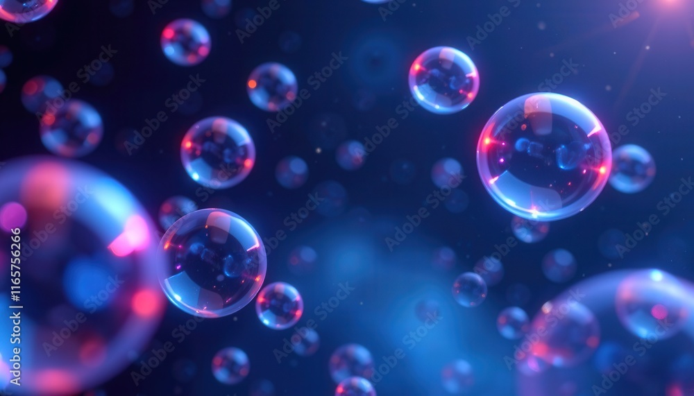 Floating glass bubbles in a starry void background Floating glass bubbles in a starry void background