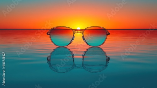 Wallpaper Mural Sunglasses reflect sunset ocean; serene view. Torontodigital.ca