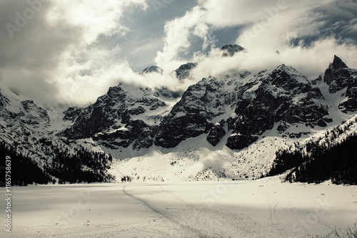 Fototapeta Naklejka Na Ścianę i Meble -  Frozen Lake Morskie Oko or Sea Eye Lake in Poland at Winter.