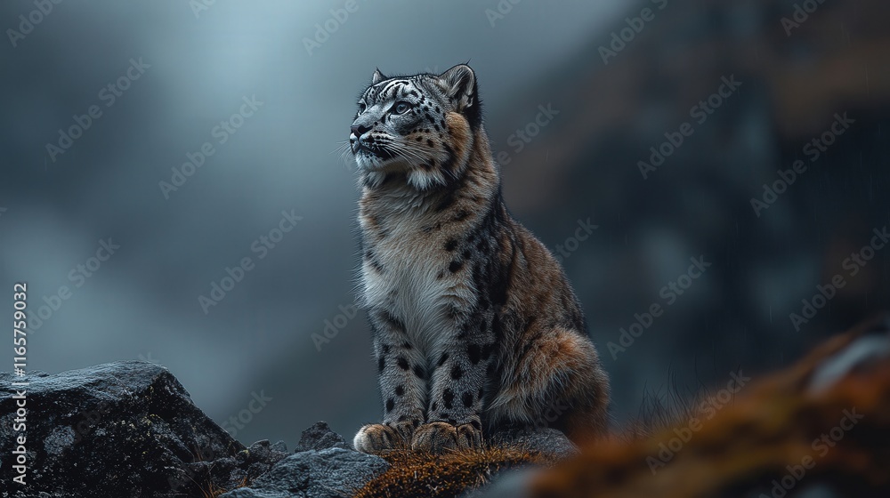 Obraz premium [Animated wolf character in fantasy landscape] Animated wolf character sitting on rock in fantasy landscape scene from The Secret Life of Pets movie