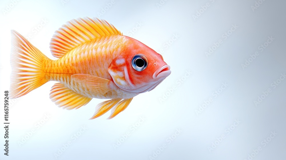 A vibrant orange goldfish swimming gracefully in a light background.