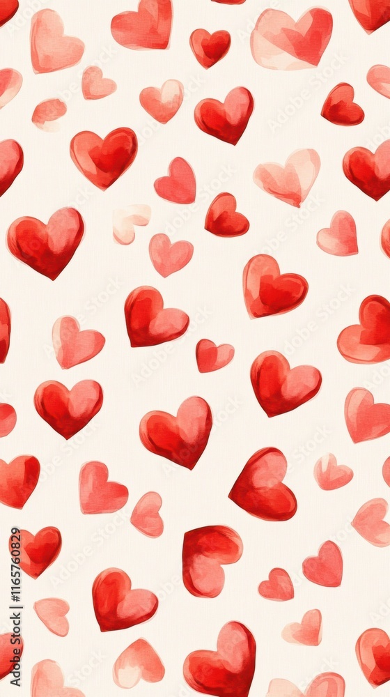 Romantic watercolor heart pattern on cream background Romantic watercolor heart pattern on cream background