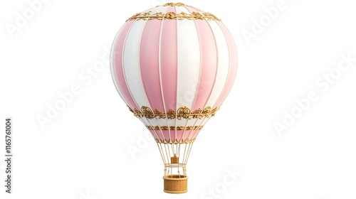  a hot air balloon with pink and white stripes,