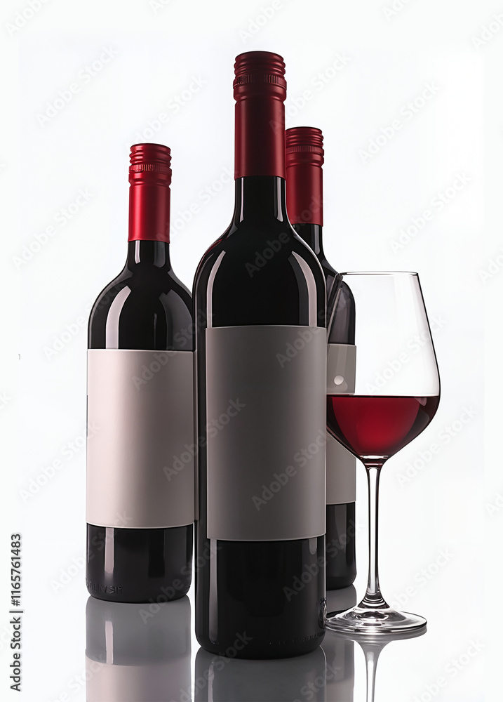 red wine bottles on a white background. red wine bottles on a white background.