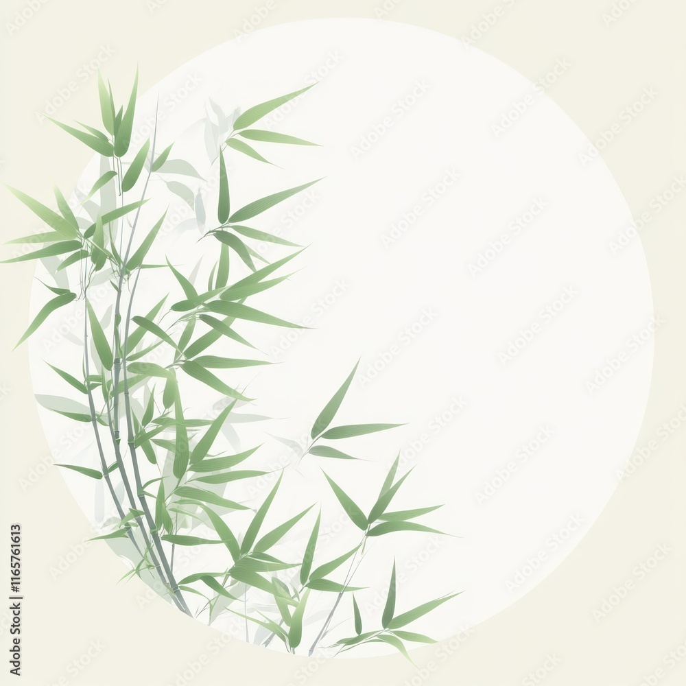 Fototapeta premium Serene Bamboo Branches Frame a Circular Space