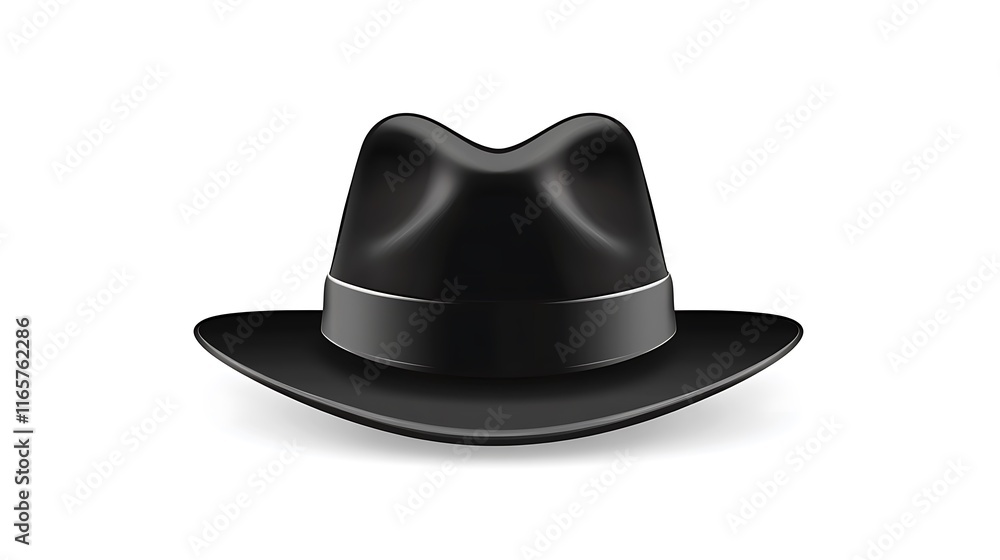 A black fedora hat graphic with a prominent, darker ribbon. A black fedora hat graphic with a prominent, darker ribbon.