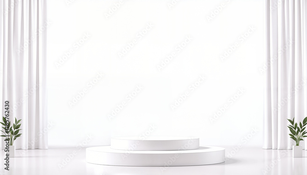Abstract 3D realistic white cylinder podium pedestal background with natural lighting wall scene. Minimal mockup or product display presentation, Stage for showcase. Platforms vector geometric design. Abstract 3D realistic white cylinder podium pedestal background with natural lighting wall scene. Minimal mockup or product display presentation, Stage for showcase. Platforms vector geometric design.