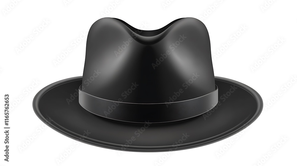 A black fedora hat graphic with a prominent, darker ribbon. A black fedora hat graphic with a prominent, darker ribbon.
