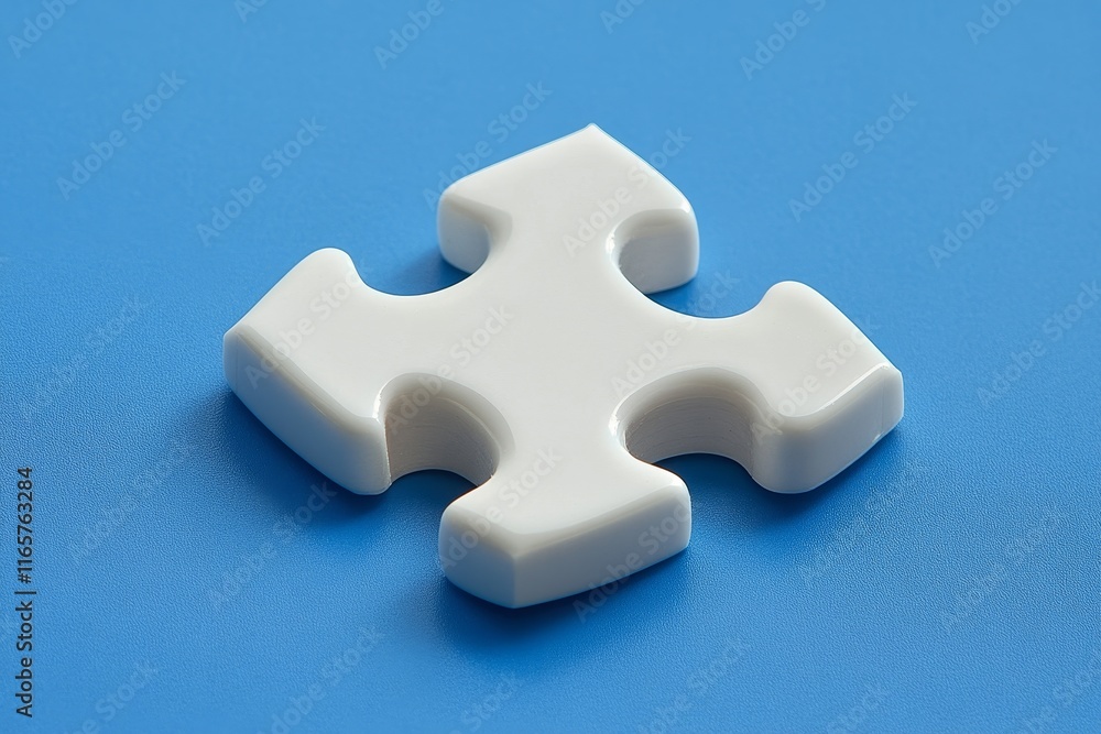 Obraz premium Single white puzzle piece on blue background. (1)