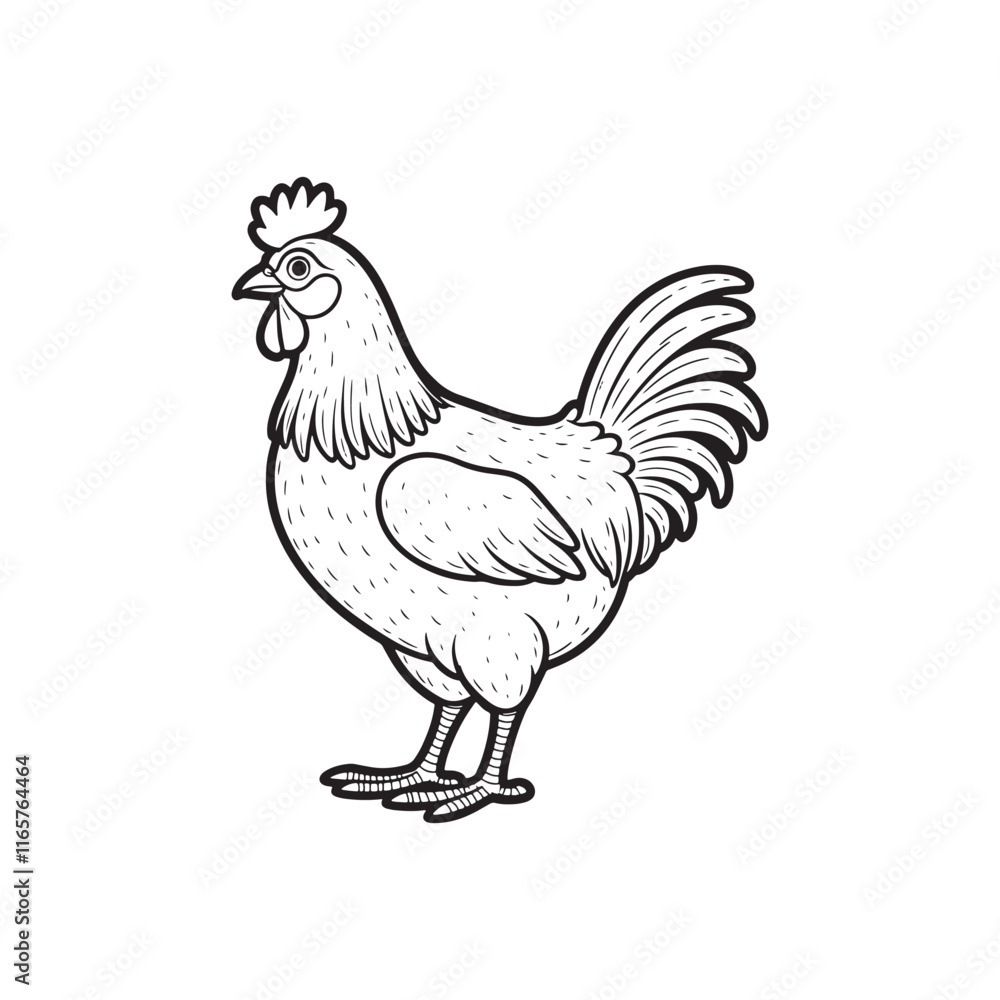 Fototapeta premium hen line art and silhouettes of hen chicken. vector Illustration