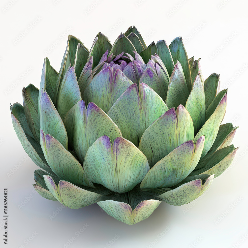Lush and Vibrant Artichoke Displaying Textured Leaves and Beautiful Shades of Green and Purple on a Clean Background Lush and Vibrant Artichoke Displaying Textured Leaves and Beautiful Shades of Green and Purple on a Clean Background