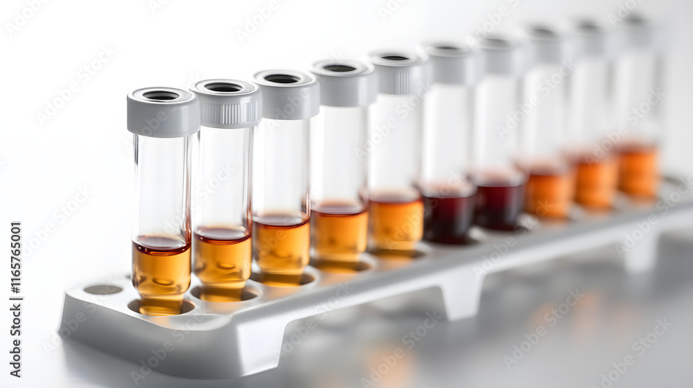 A blood sample in a test tube rack A blood sample in a test tube rack