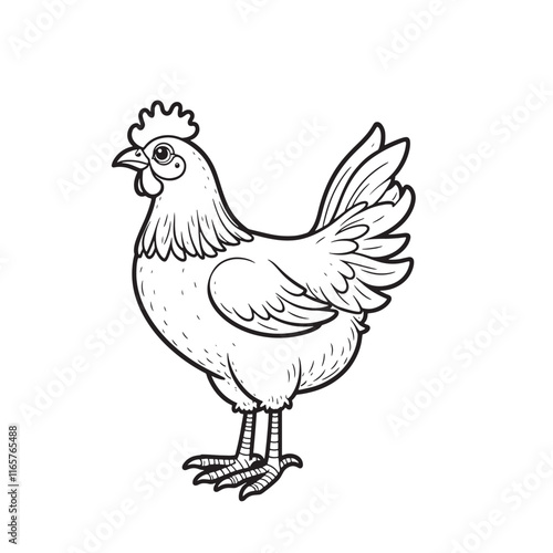  hen line art and silhouettes of hen chicken. vector Illustration