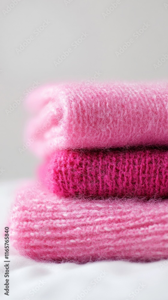 Stacked Pink Knitted Sweaters: A Cozy Fashionable Display Stacked Pink Knitted Sweaters: A Cozy Fashionable Display