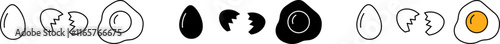 Black icon set Chicken eggs icon set. Black chicken egg and broken egg icons. Fried egg vector icon collection