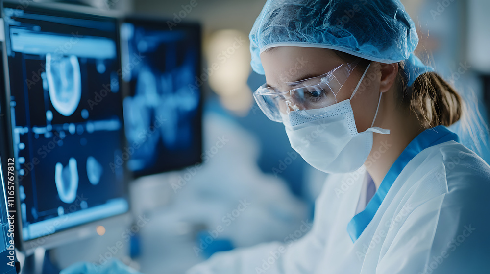 A medical lab technician analyzing COVID-19 test results. A medical lab technician analyzing COVID-19 test results.