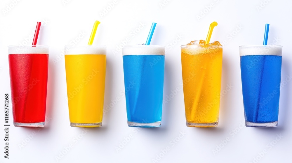 Colorful drinks in glasses with straws, showcasing vibrant beverages. Colorful drinks in glasses with straws, showcasing vibrant beverages.